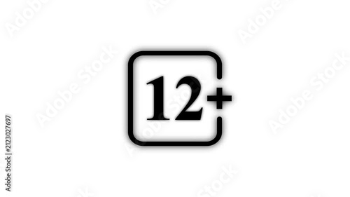 Black 12 Plus Age Restriction Icon Isolated on White Background Maturity Rating Adult Content Warning and Media Classification Symbol 4K Motion Graphic