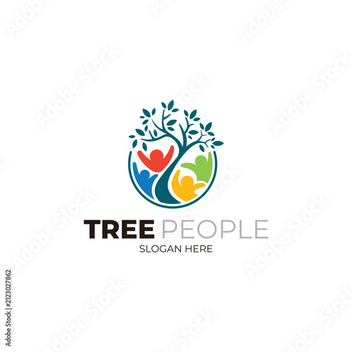 tree logo and people care design combination, charity design template