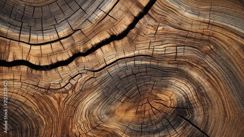 Close-up of Ancient Tree Rings: An intricate cross-section of an ancient tree trunk reveals the weathered beauty of its growth rings, full of texture and history.