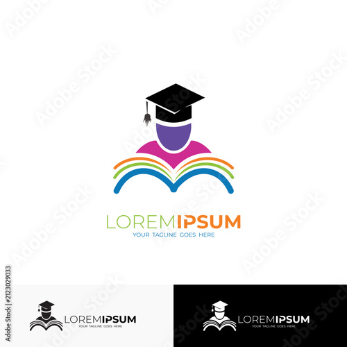 education logo with simple design template, book and student logo combination