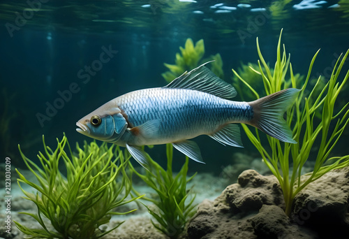 Freshwater fish swimming gr...