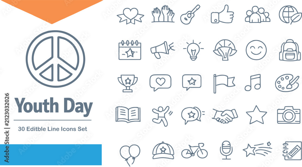 Fototapeta premium Youth day celebration hand drawn sketch style icon collection