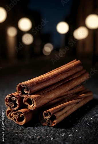 Stacked cinnamon sticks on ...