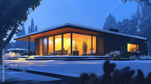 Modern home in winter