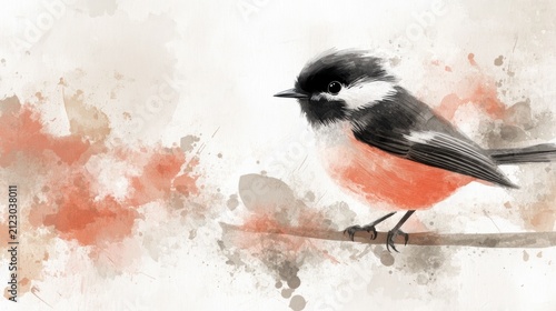 Small bird, soft colors, abstract background