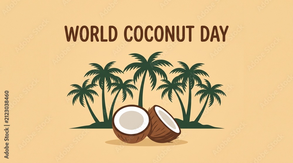 Fototapeta premium A flat illustration celebrating World Coconut Day. 