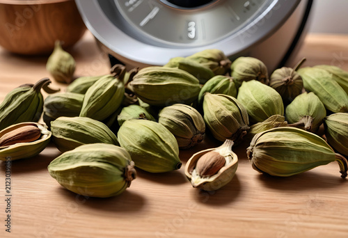 Dried green cardamom pods w...