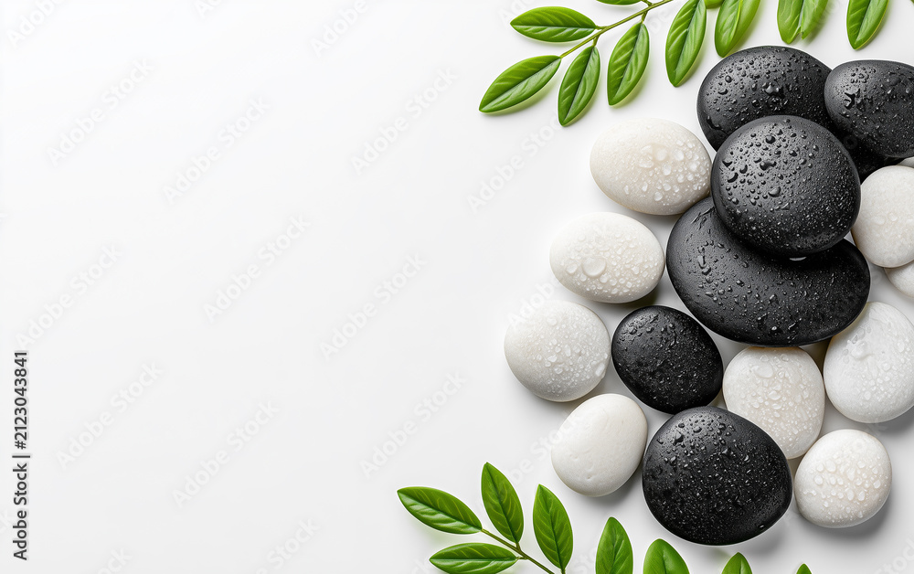 Naklejka premium Flat lay composition with spa stones and space for text on white background