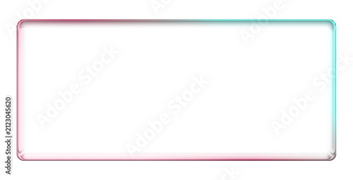 Abstract modern transparent floating with clear glass rectangle frame with multicolour light effects, and clean minimal aesthetics for interface design, presentations background. Blank space.