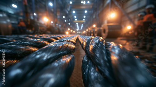 Steel Cable Manufacturing in Heavy Industrial Factory
