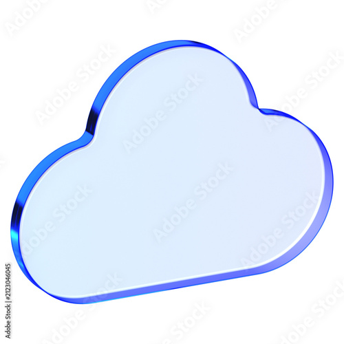 Blue glass cloud icon in glassmorphism style for UI web navigation, clean storage symbol designed for data server, cloud computing, and network assets