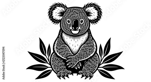 Canvas Print Vintage koala bear illustration, hand drawn woodcut style australian animal vect