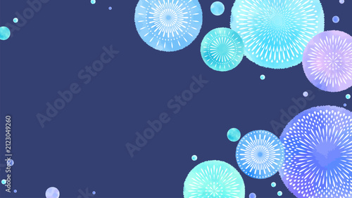 青色の美しい花火のイラスト、サムネイル素材