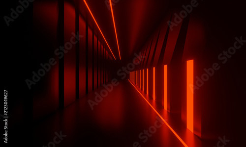 Fotografie 3D Red neon tunnel