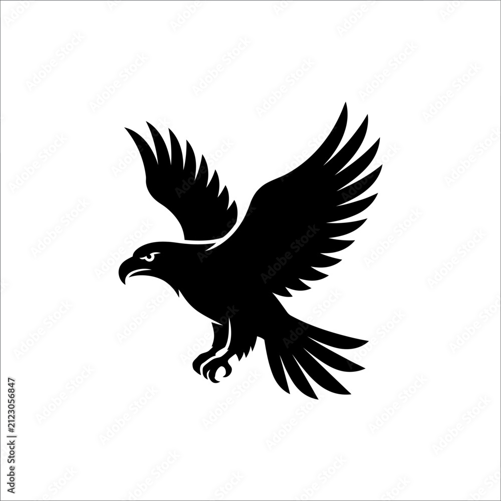 Fototapeta premium Black Silhouette of a Flying Eagle Vector Icon