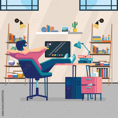 Obraz na plátně Man Sit In Front Of His Computer At Home Concept