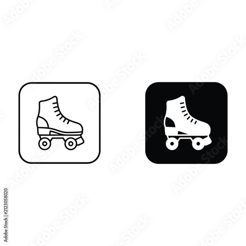 Fotografía A pair of roller skate icons presented in both outline and solid black styles for design projects