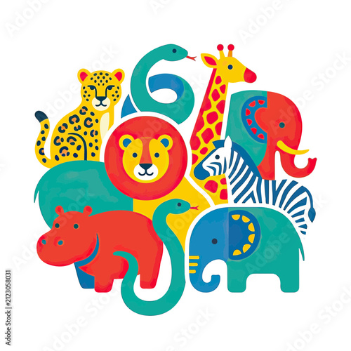 Photography Colorful Cartoon Safari Animals Collection Isolated