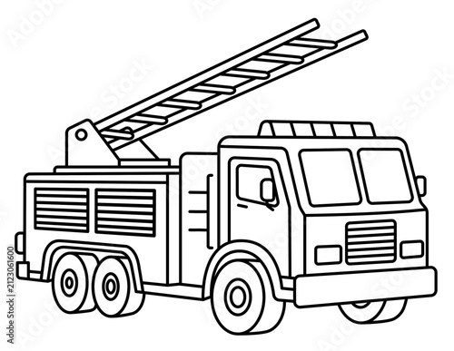 Konstfotografi Fire Truck Coloring Page for Kids – Simple Cartoon Fire Engine Outline Vector Il