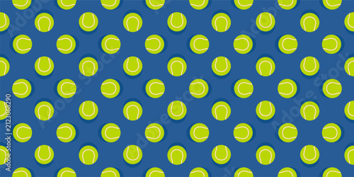 Minimal Tennis Ball Seamless Pattern Vector Illustration. Tennis Ball Repeat Pattern on Blue Background.