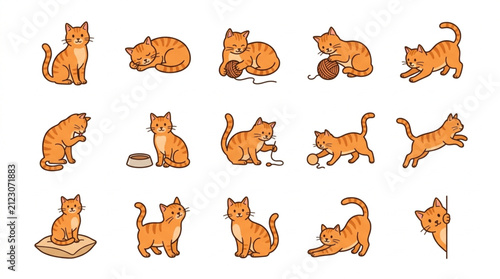 Принти на полотні Playful Orange Cat in Various Poses and Actions.