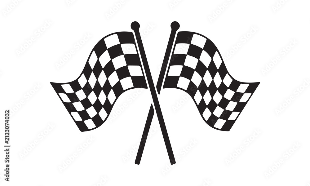 Fototapeta premium Crossed checkered racing flags vector icon for racing competitions, motorsport events, sports championships, finish lines, and victory celebrations.