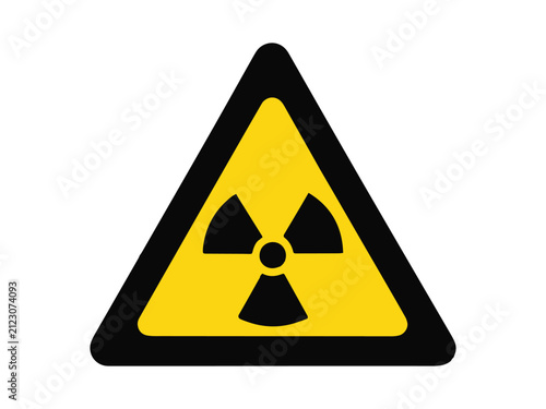 Foto Radiation hazard warning sign in a yellow triangular design, suitable for nuclear safety, radioactive materials, laboratory, and industrial warning graphics