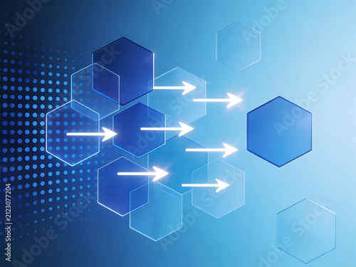 Blue hexagonal pattern with arrows