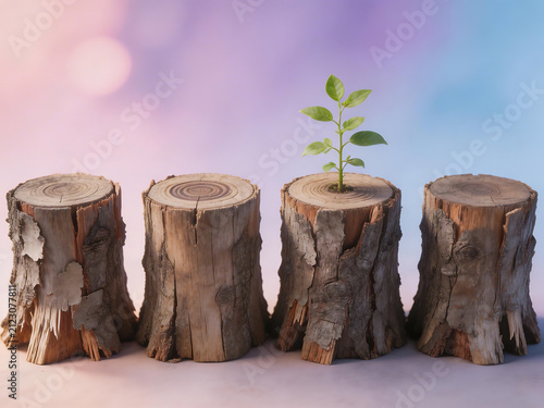 Tree stumps with growing plant