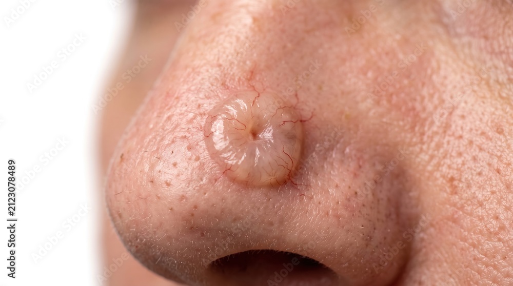 Fototapeta premium Extreme macro of flesh colored nodular basal cell carcinoma on human nose