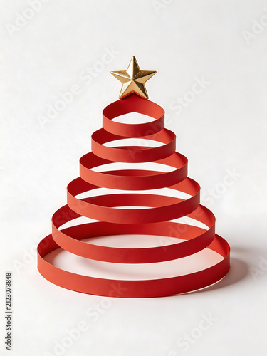 Red paper spiral Christmas tree with gold star