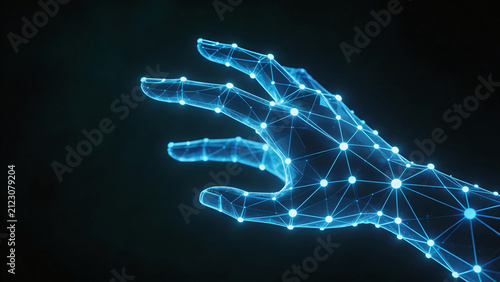 Digital hand with glowing nodes