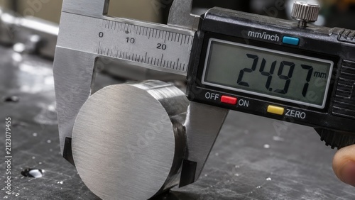 Digital Caliper Measuring Metal Cylinder Precision Quality Control Photo