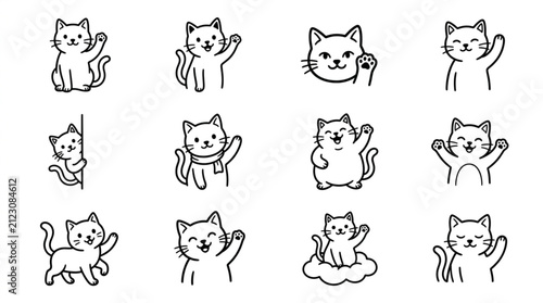 Photography Playful cartoon cats in various poses and expressions.