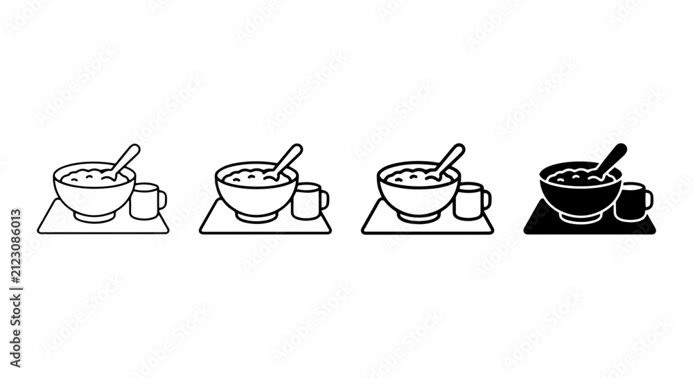 Fototapeta premium Breakfast Bowl and Cup Icons, Cereal Meal Vector Set, Morning Food Graphics, Healthy Eating Symbols