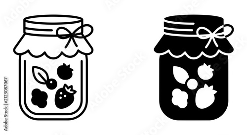 Jam Jar Icons, Berry Preserve Vector Graphics, Sweet Food Canning Symbols, Food Storage Illustrations