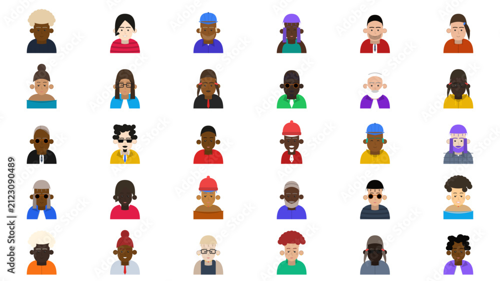 Fototapeta premium Set of Diverse People Avatars and User Profile Icons for Men and Women