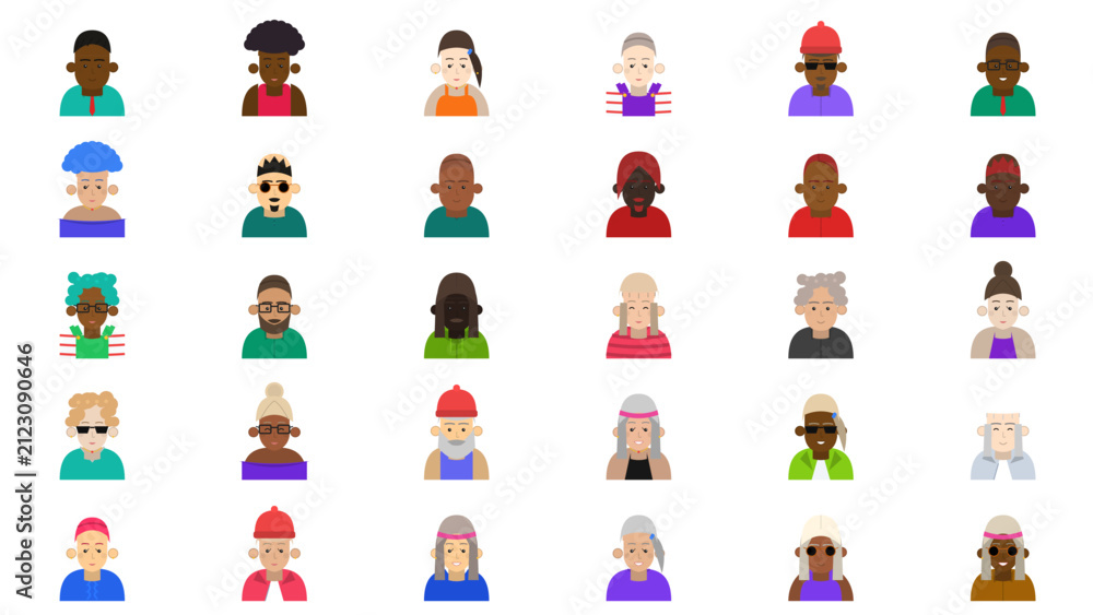 Fototapeta premium Diverse Avatar Collection of Men and Women Characters for User Profile Interface Design