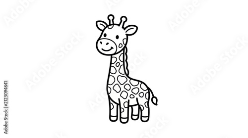 Cartoon giraffe standing icon black outline illustration.
