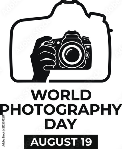 World Photography Day August 19 2026 Black and White Camera Silhouette Vector Illustration