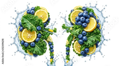 Nutrient rich superfood kidneys symbolizing health and vitality with vibrant fruits and vegetables