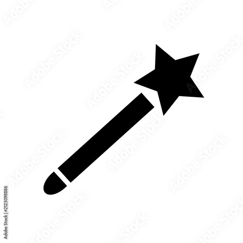 Fotografía Black Halloween magic wand silhouette icon topped with a star, isolated on a transparent background