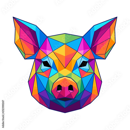 Bild auf Leinwand Colorful Low Poly Geometric Pig Head Illustration