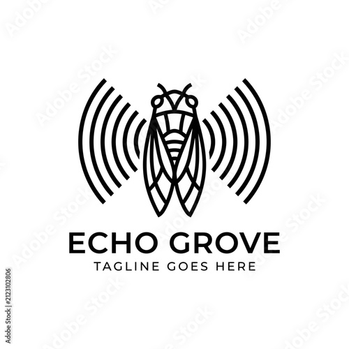 Cicada insect with sound wave lines icon.