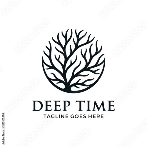 Circular deep time tree branch logo.