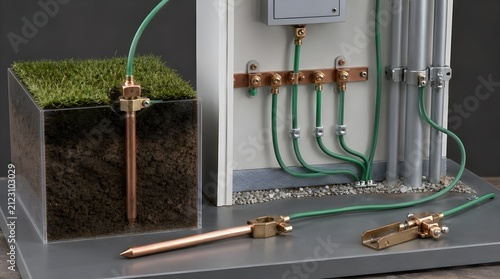Grounding Demonstration With Copper Rods And Green Insulated Conductors For Electrical Safety Training Practice Sessions