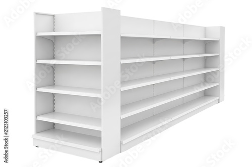 Blank Retail Store Aisle Shelving System with Empty End Cap Display Mockup