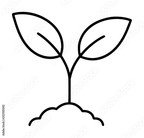 Картината върху платно Hand-traced line vector illustration of a young green sprout with two leaves eme