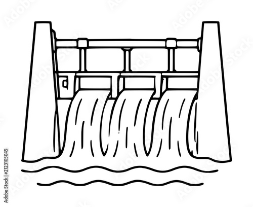 Foto Hand-drawn vector icon illustration of a hydroelectric spillway gate releasing c