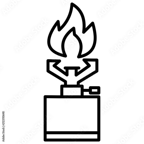 Portable camping stove line icon, outdoor cooking burner and gas stove outline vector